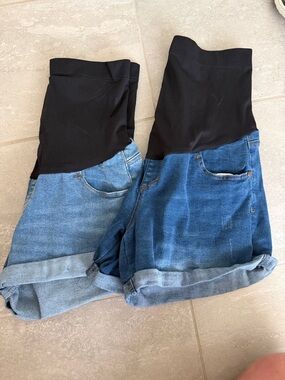 Maternity Denim Shorts with Black Overband Waist